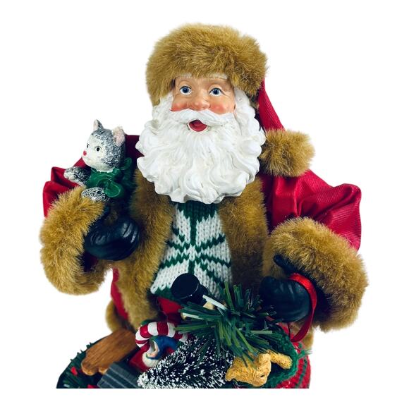 NEW Set 2 Fabric Mache SANTA CLAUS Figurines 4pc Dalmatian Dog Cat Holiday Decor - Picture 6 of 11